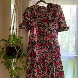 Vintage 80s/90s drop waist floral dress with ties and shoulder pads